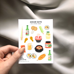 Load image into Gallery viewer, Colourful Asian food sticker sheet. 3.75 x 4.85 inches with 12 positive self-love affirmation stickers. Matte and non-waterproof. Asian food stickers are perfect for bullet journals, planners, and notebooks.
